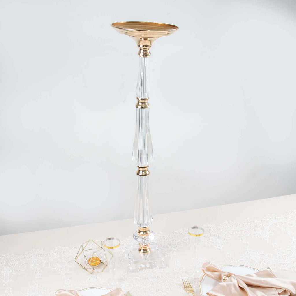 Acrylic Crystal Pillar Candle Stand 32" Gold/Clear - Table Centerpiece and Wedding Flower Bowl Pedestal