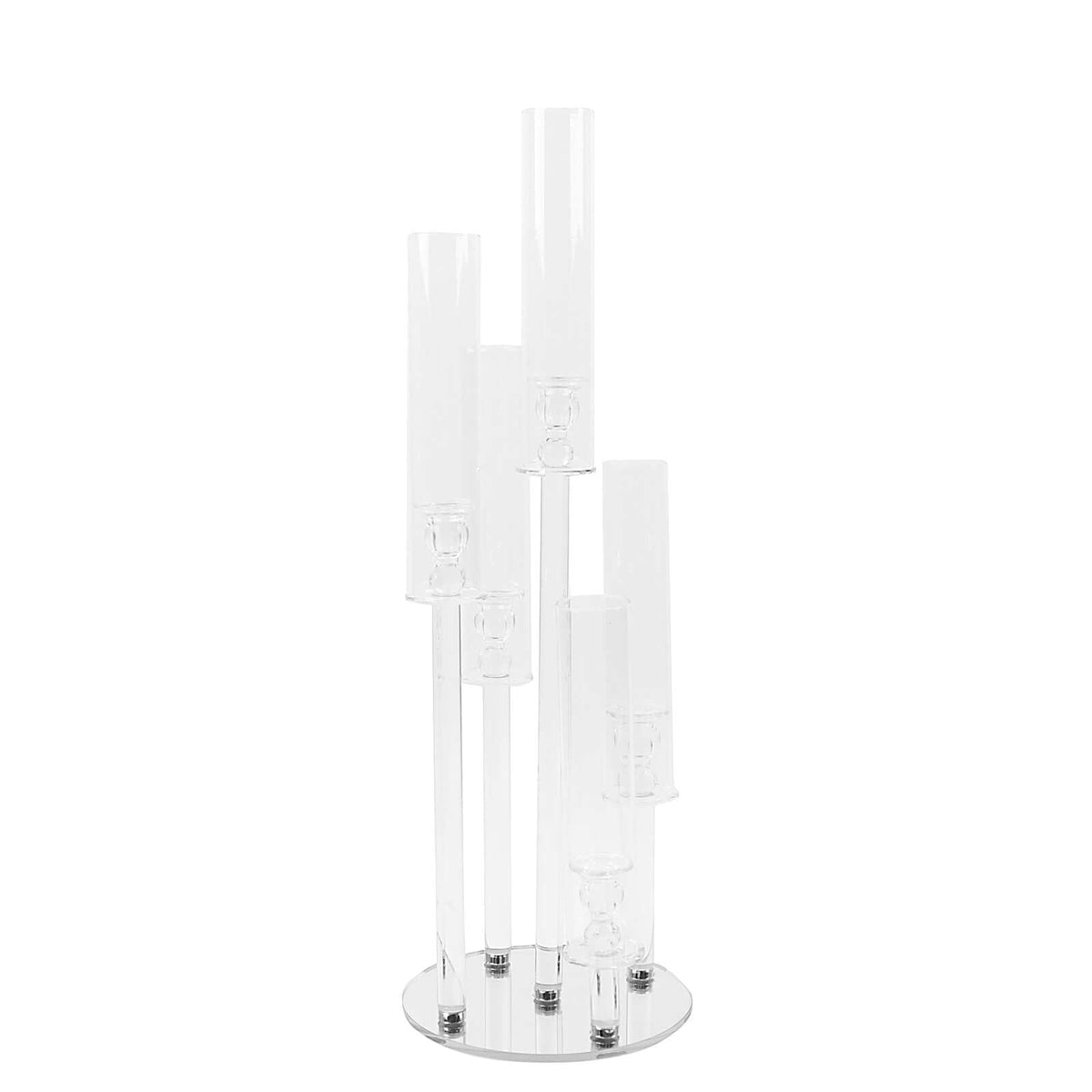 5-Arm Crystal Glass Candelabra Round Taper Design 32" Clear - Stylish Candle Holder Table Centerpiece