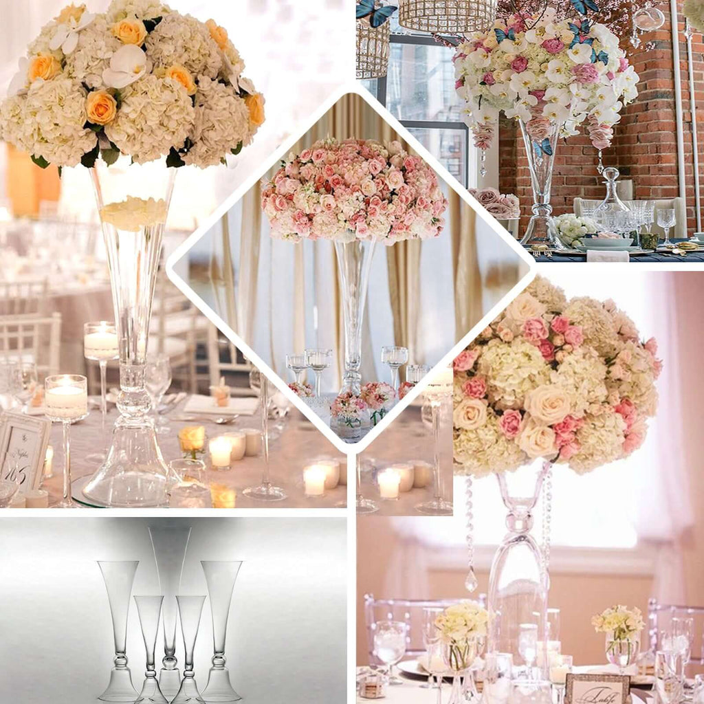 Set of 2 Glass Trumpet Vases Reversible Clarinet Style 30" Clear - Sophisticated Wedding Floral Centerpieces