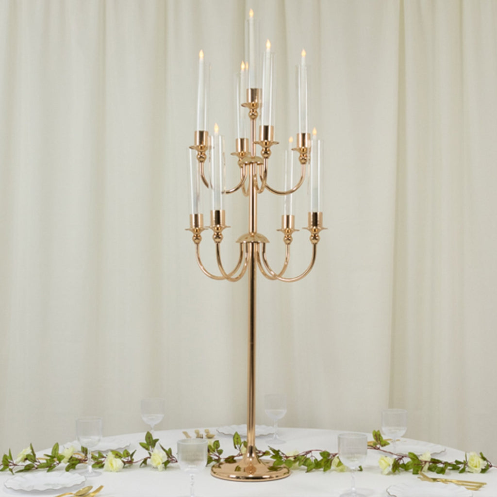 Metal Floor Candelabra Candle Holder 46" Tall - 9-Arm Gold Vintage Taper Candlestick Stand Table Centerpiece for Weddings & Parties