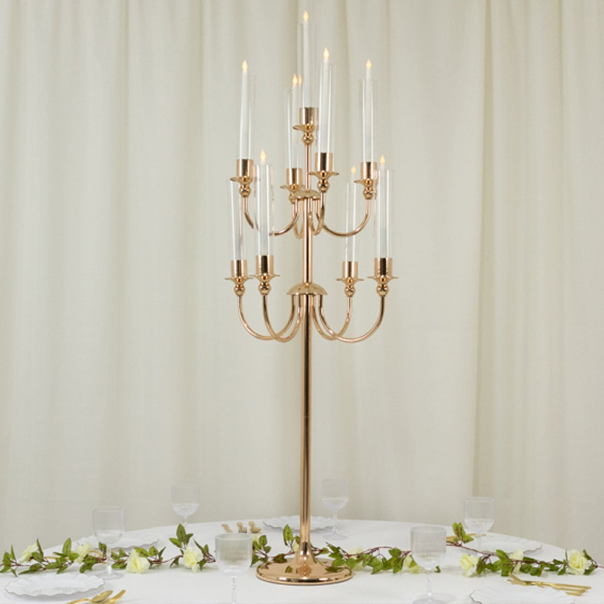 Metal Floor Candelabra Candle Holder 46" Tall - 9-Arm Gold Vintage Taper Candlestick Stand Table Centerpiece for Weddings & Parties