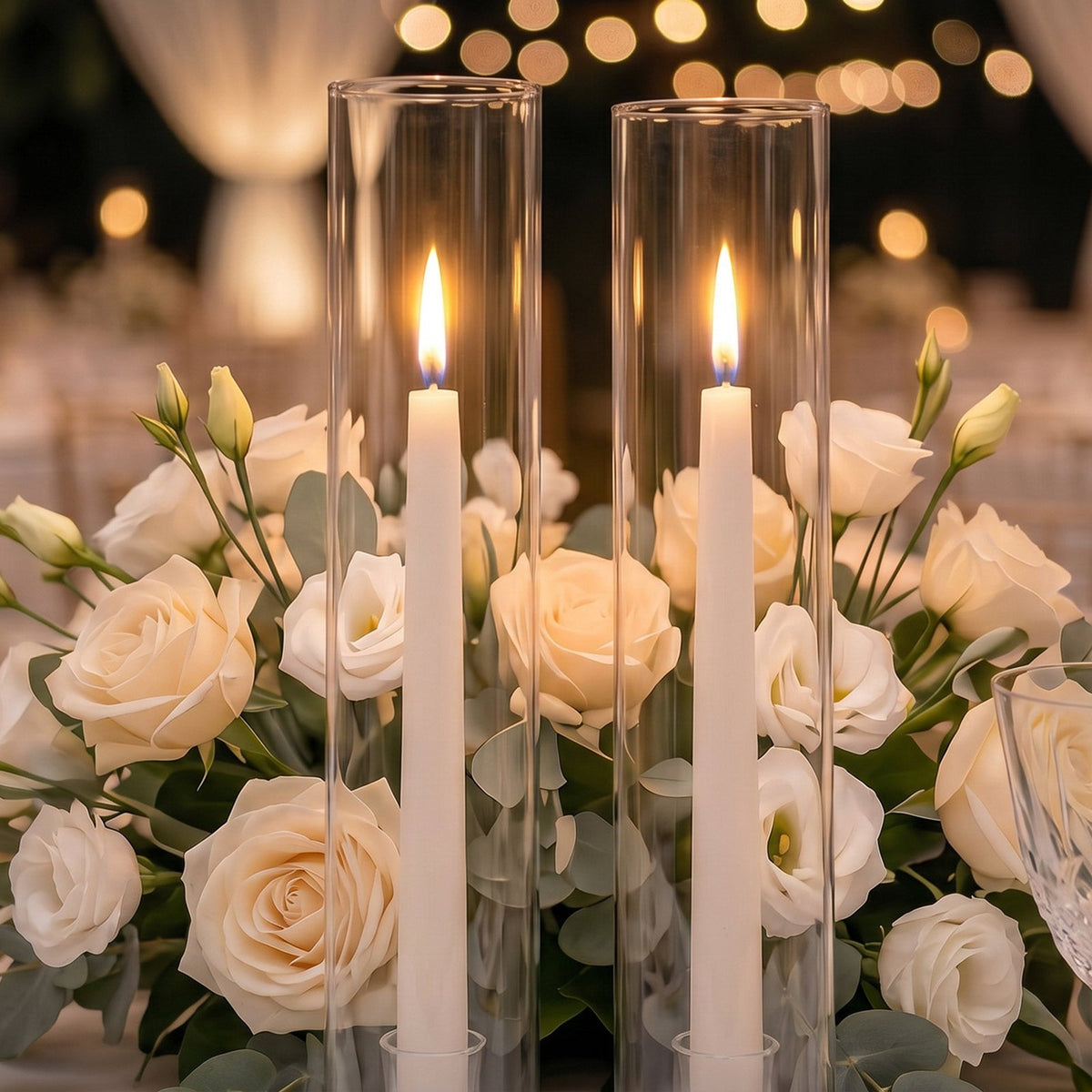 2 Pack Clear Glass Candelabra Shades, Open End Hurricane Design 20" Tall x 4" Dia - Cylinder Candle Covers