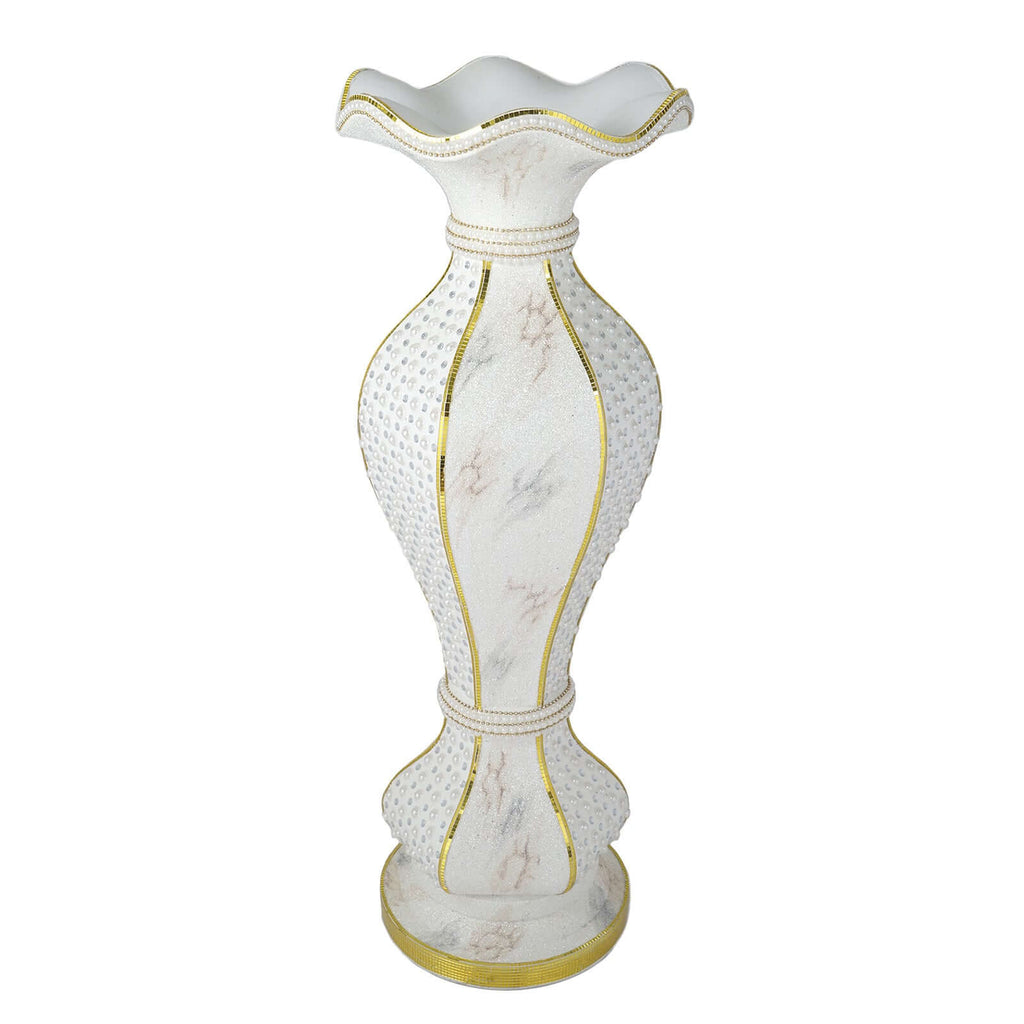 Shimmering Gold Glittered Marble Design Flower Pot Vase With Pearls and Mirror Mosaic Embellishment 40"