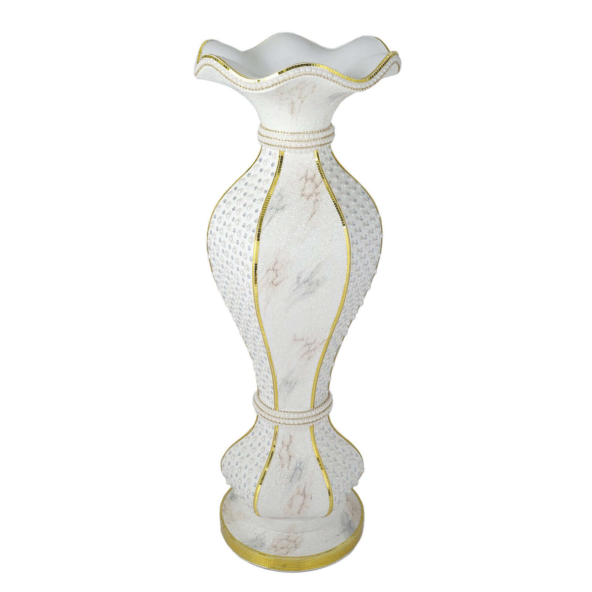 Shimmering Gold Glittered Marble Design Flower Pot Vase With Pearls and Mirror Mosaic Embellishment 40"