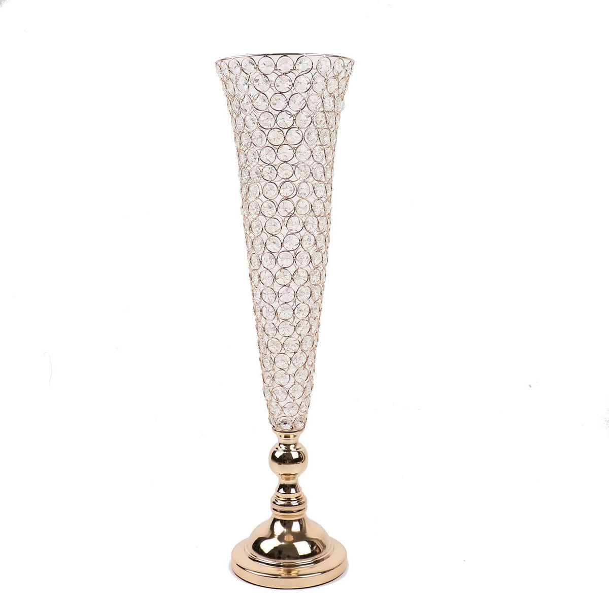 2-Pack Crystal Beaded Trumpet Vase Set 32" Gold - Table Centerpiece for Weddings and Events