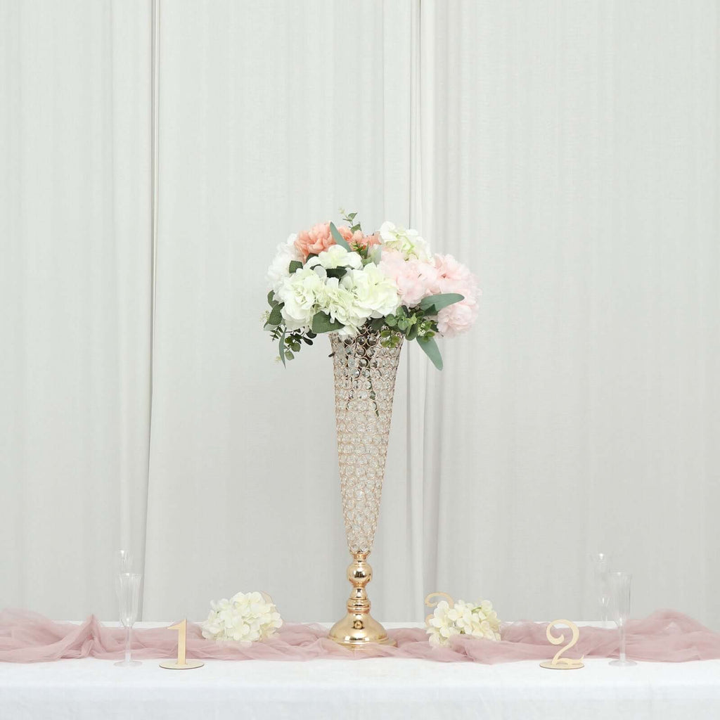 2-Pack Crystal Beaded Trumpet Vase Set 32" Gold - Table Centerpiece for Weddings and Events