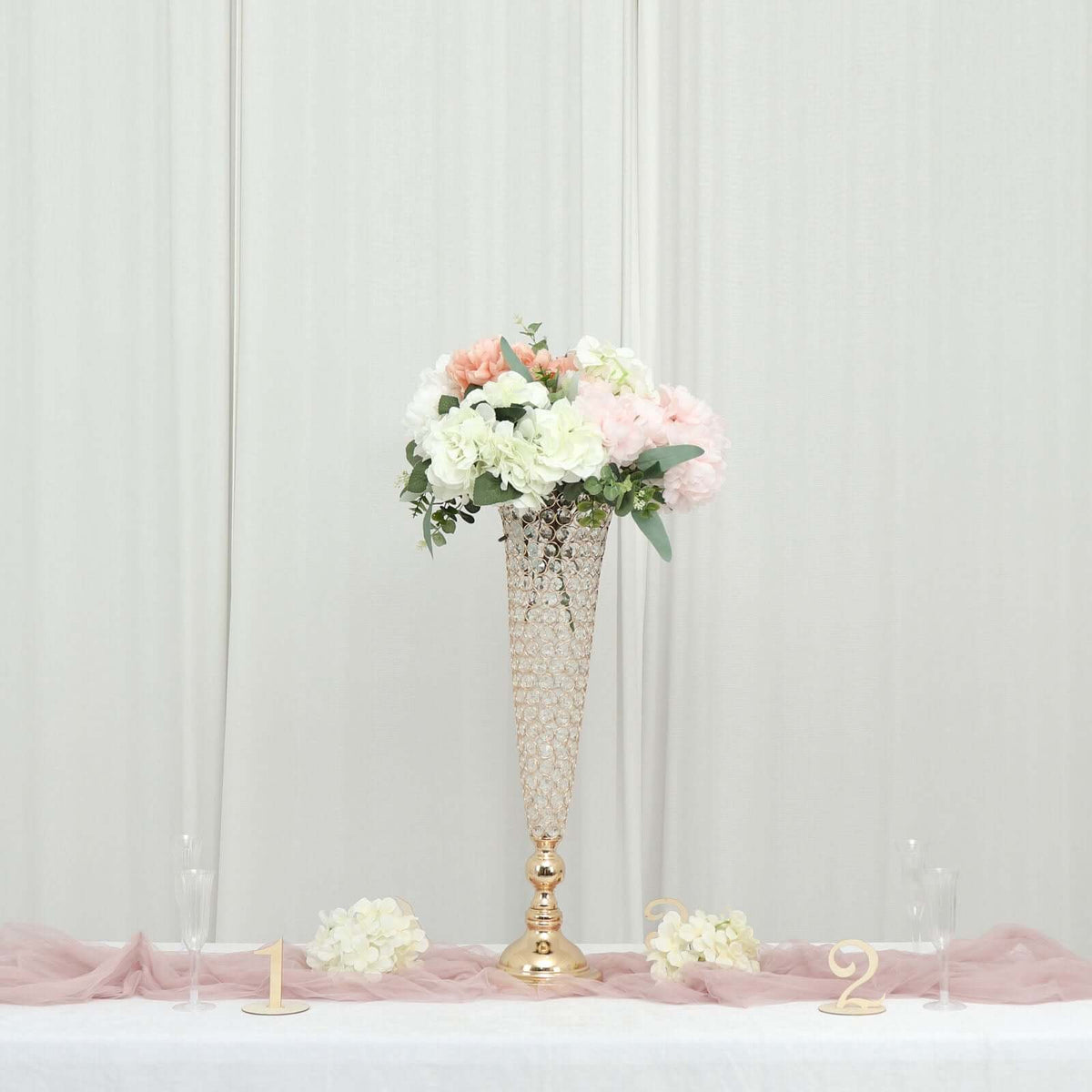2-Pack Crystal Beaded Trumpet Vase Set 32" Gold - Table Centerpiece for Weddings and Events