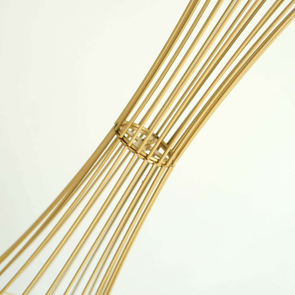 Gold Metal Wire Trumpet Shaped Flower Centerpiece Stand, Hourglass Open Frame Reversible Pedestal Prop 48" Tall