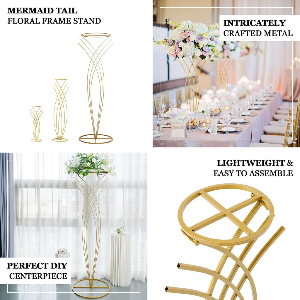 Gold Metal Mermaid Tail Flower Frame Table Centerpiece, Wedding Floral Display Stand 4ft Tall