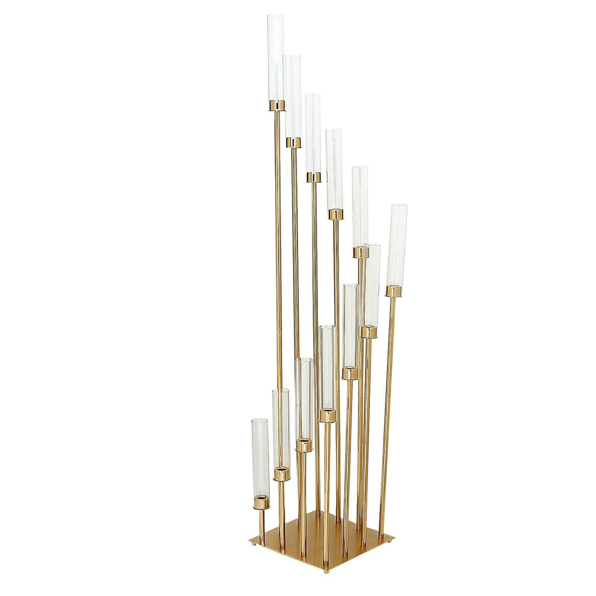 12-Arm Gold Cluster Taper Candle Holder with Clear Glass Shades 57" - Luxurious Large Candle Arrangement for Weddings