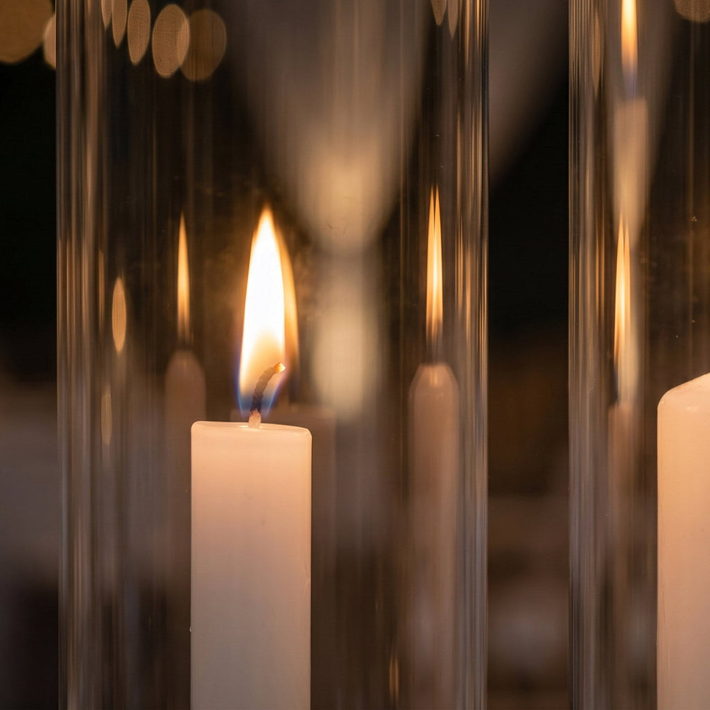 2 Pack Clear Glass Candelabra Shades, Open End Hurricane Design 20" Tall x 4" Dia - Cylinder Candle Covers
