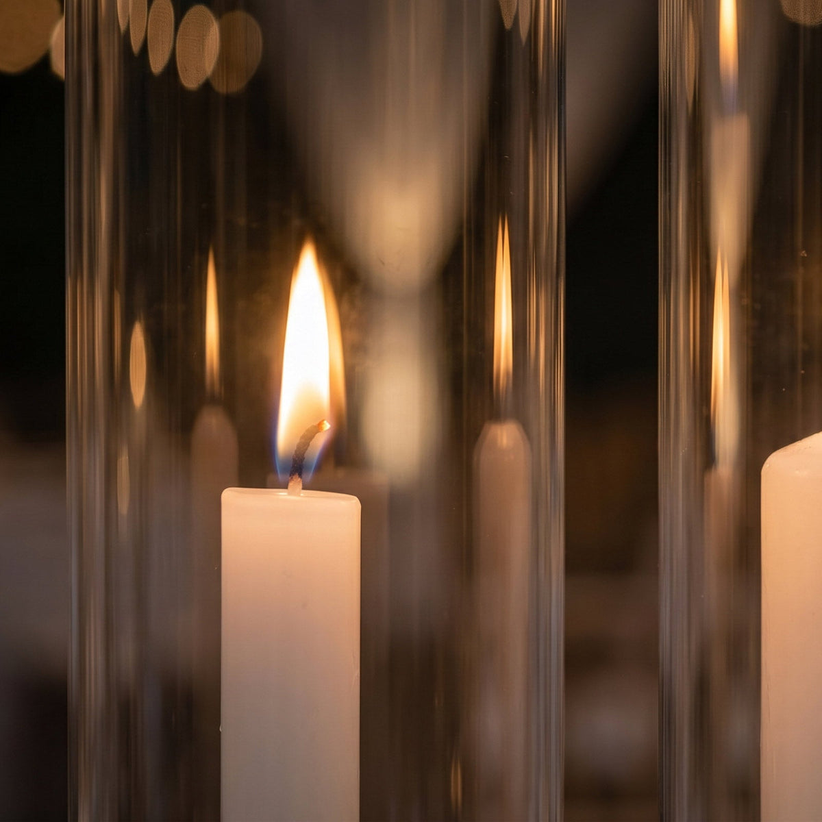 2 Pack Clear Glass Candelabra Shades, Open End Hurricane Design 20" Tall x 4" Dia - Cylinder Candle Covers
