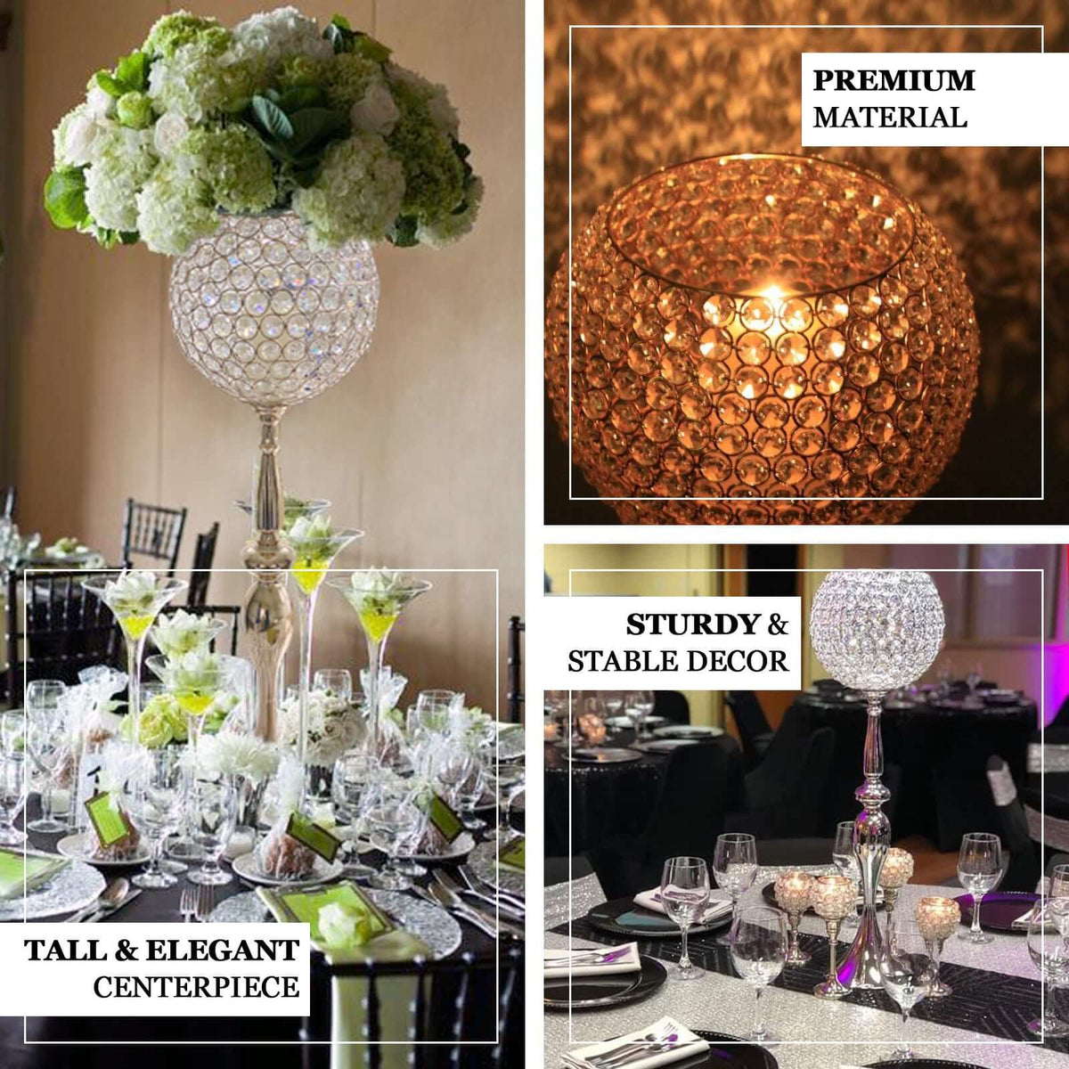 Acrylic Crystal Beaded Goblet Candle Holder 30" Silver - Majestic Flower Ball Centerpiece Stand for Wedding Party Event Decor