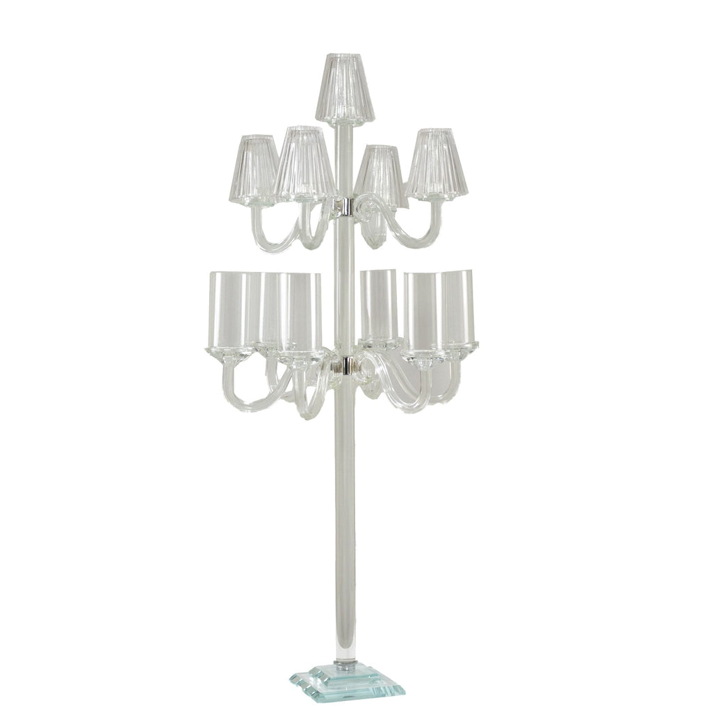 Crystal Glass Floor Candelabra – 11-Arm Candle Holder for Taper