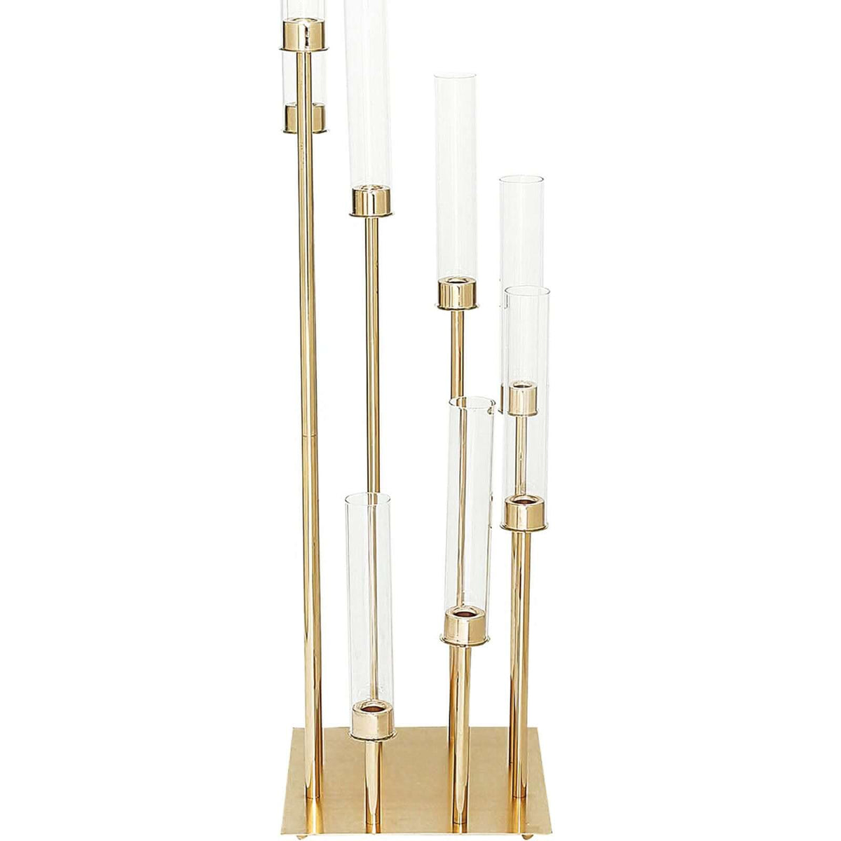 8 Arm Cluster Taper Candle Holder 42" Gold With Clear Glass Shades - Large Candle Arrangement for Sophisticated Wedding Party Event Table Centerpiece