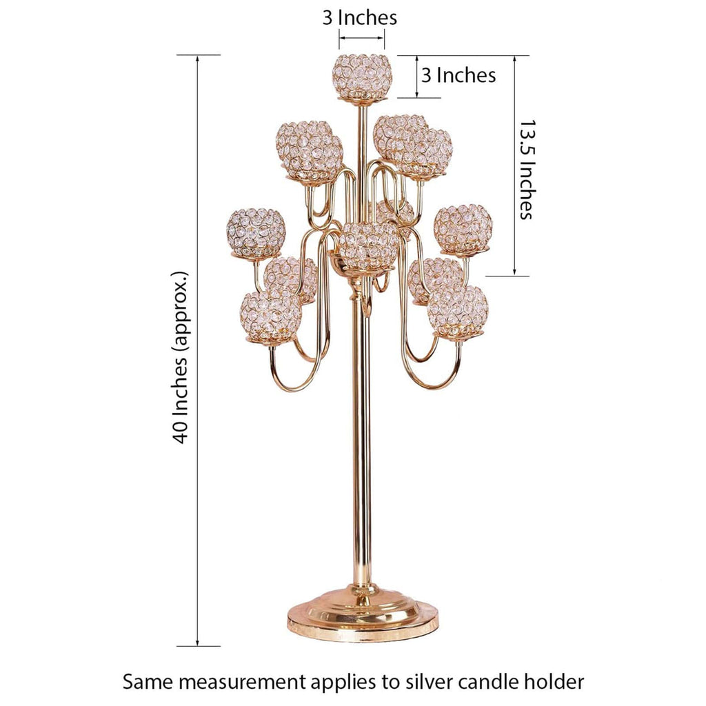 Metal Crystal Beaded Candelabra 40" Silver 13 Arm Design - Table Centerpiece for Events
