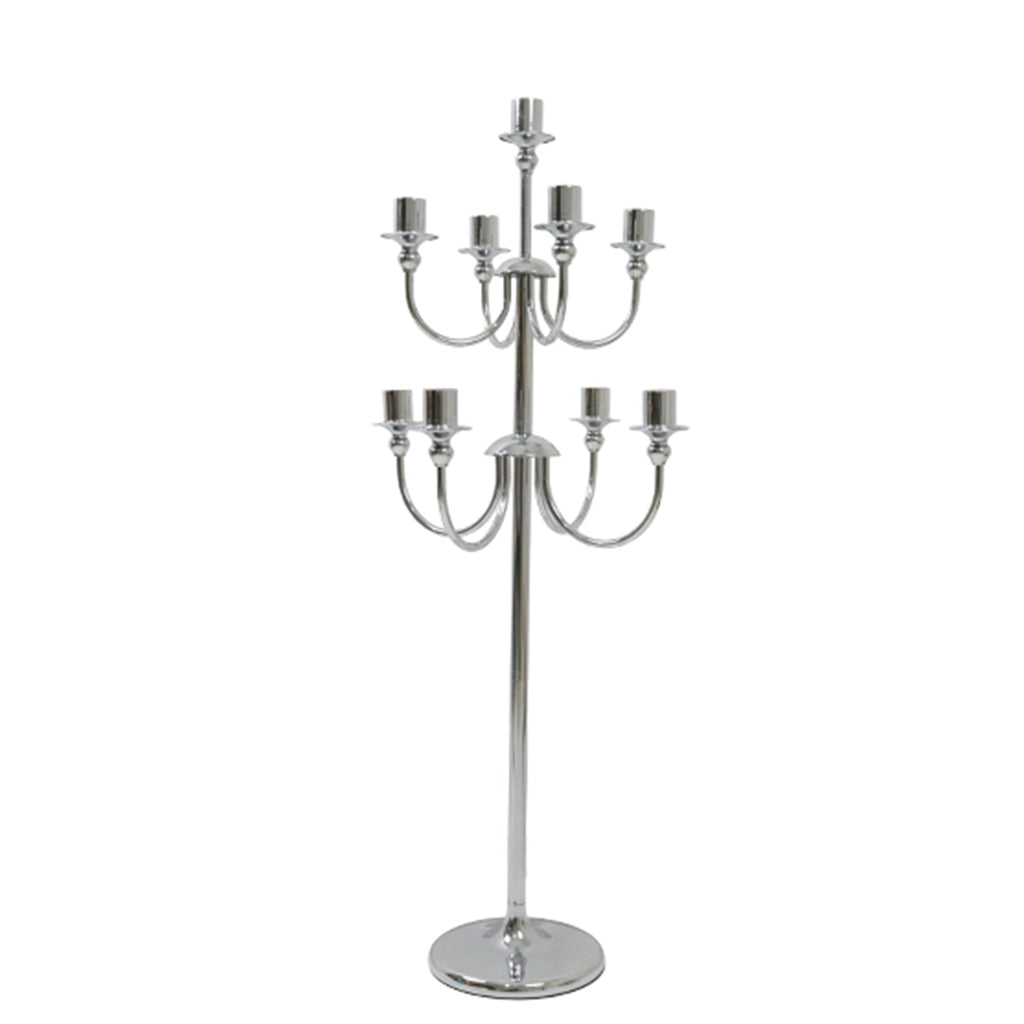 Metal Floor Candelabra Candle Holder 46" Tall - 9-Arm Silver Vintage Taper Candlestick Stand Table Centerpiece for Weddings & Parties