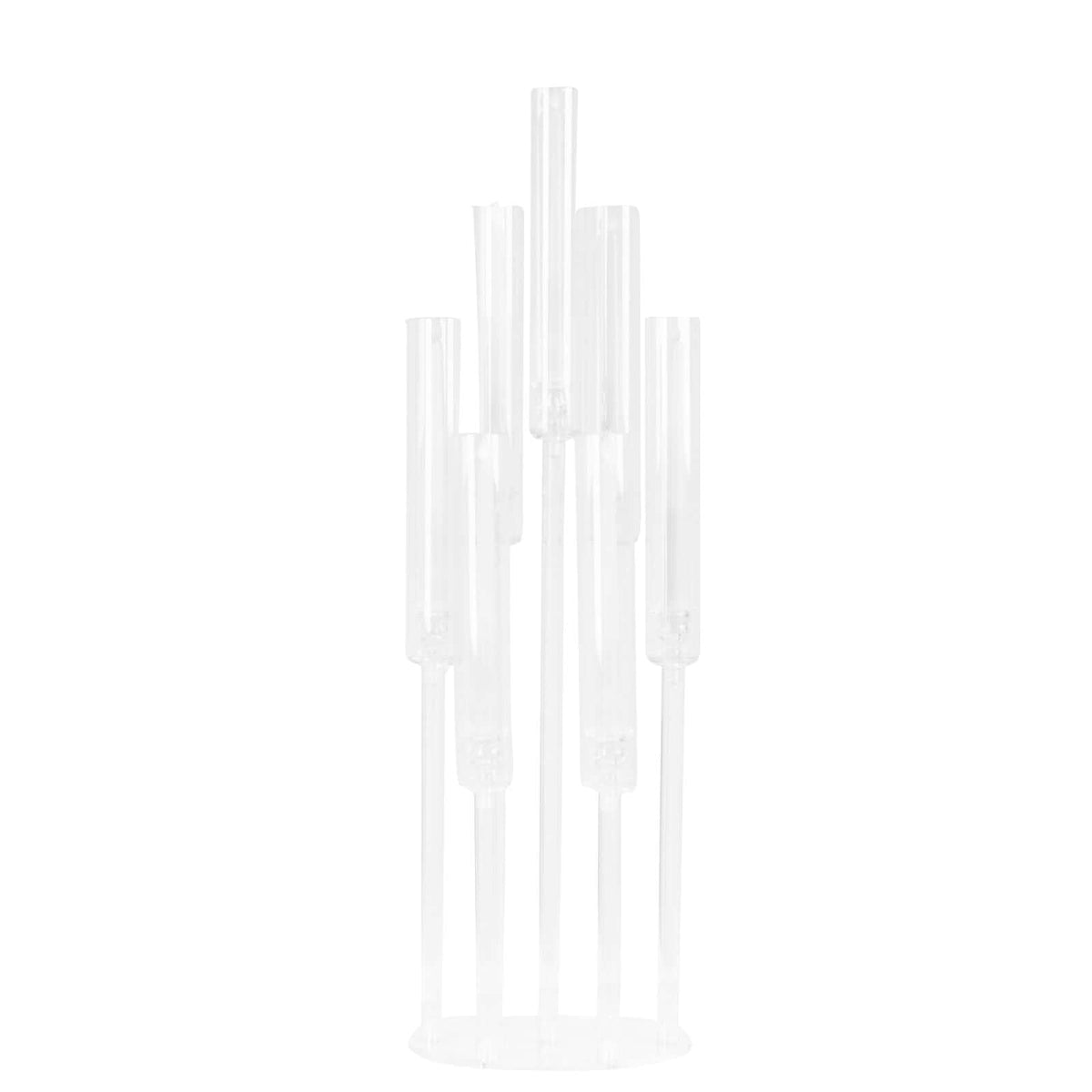 7-Arm Acrylic Cluster Round Taper Candelabra with Circular Base 33" Clear - Sophisticated Pillar Candle Holder Table Centerpiece for Events