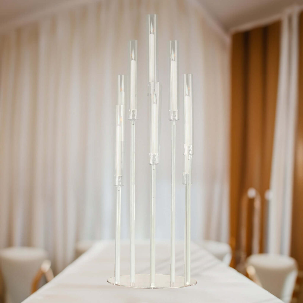 10-Arm Acrylic Cluster Round Taper Candelabra with Circular Base 47" Clear - Sleek Pillar Candle Holder Table Centerpiece