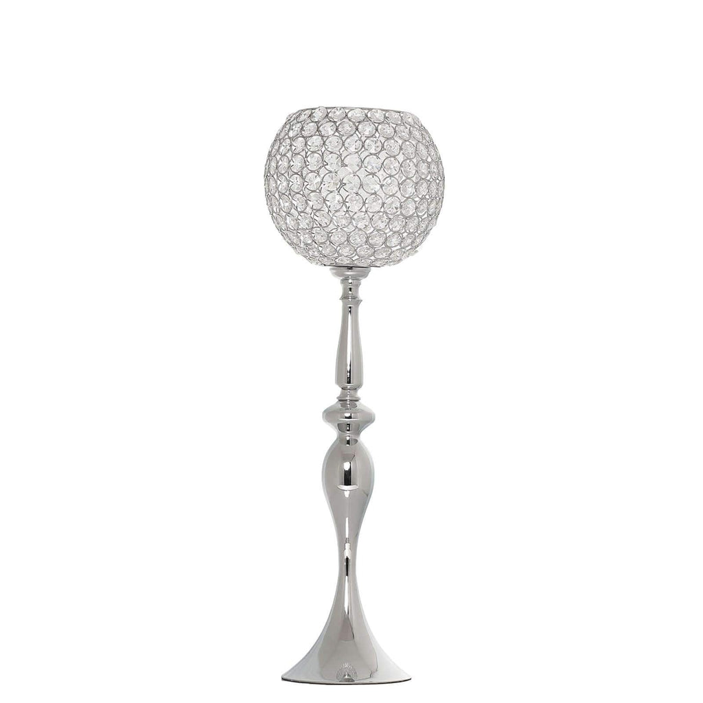 Acrylic Crystal Beaded Goblet Candle Holder 30" Silver - Majestic Flower Ball Centerpiece Stand for Wedding Party Event Decor