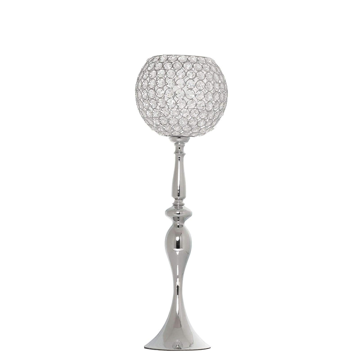 Acrylic Crystal Beaded Goblet Candle Holder 30" Silver - Majestic Flower Ball Centerpiece Stand for Wedding Party Event Decor