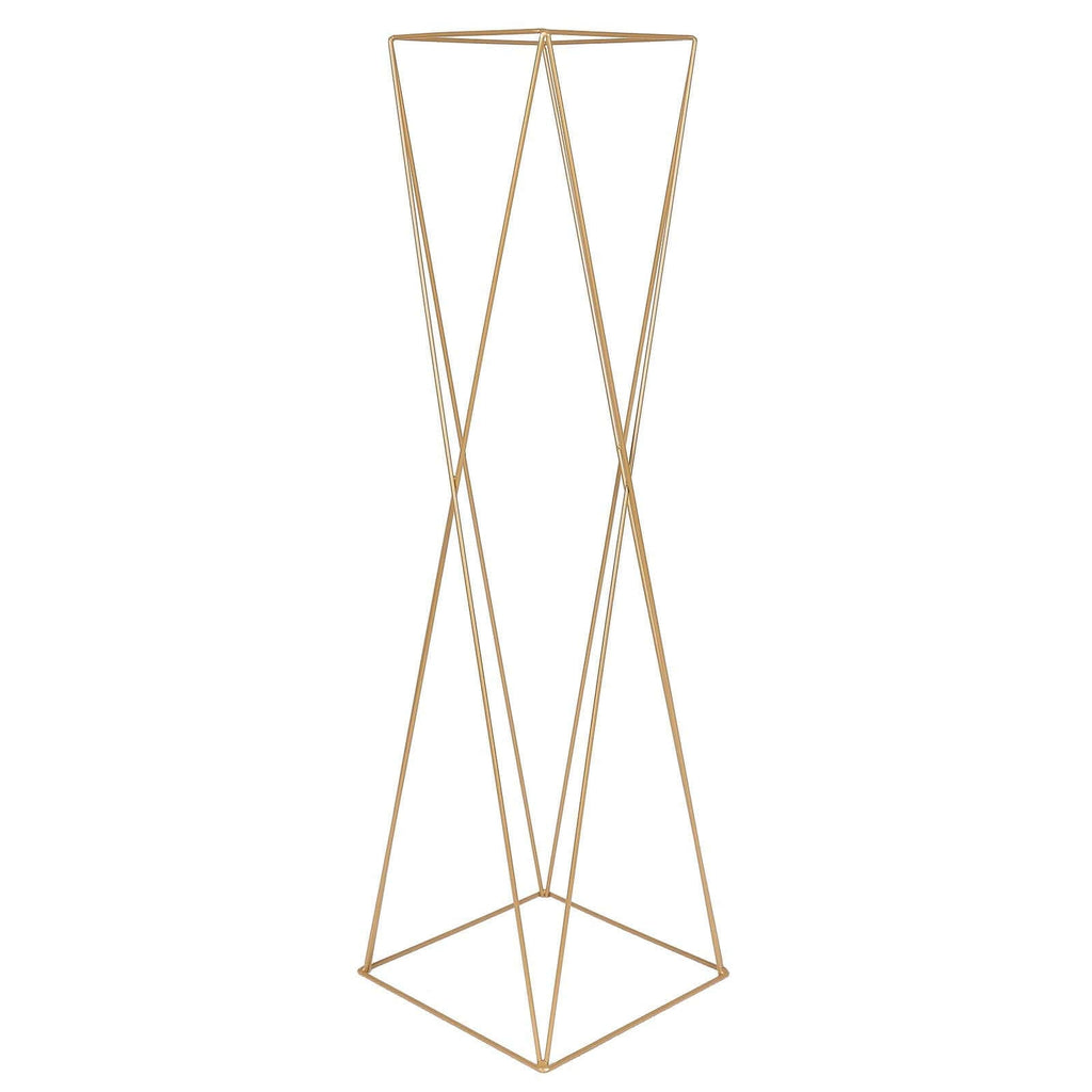 2-Pack Metal Pedestal Stands 32" Gold Geometric Crisscross Design - Open Column Wedding Centerpieces