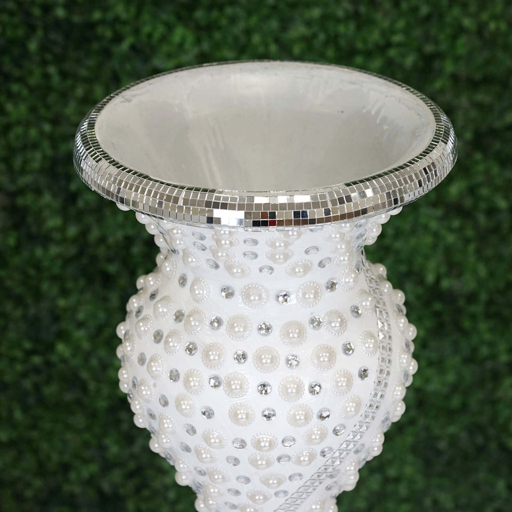 Magical Mermaid Style Mirror Mosaic and Pearl Studded Floor Vase 40"