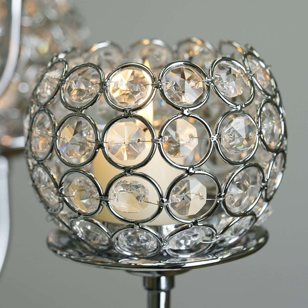 Metal Crystal Beaded Candelabra 40" Silver 13 Arm Design - Table Centerpiece for Events