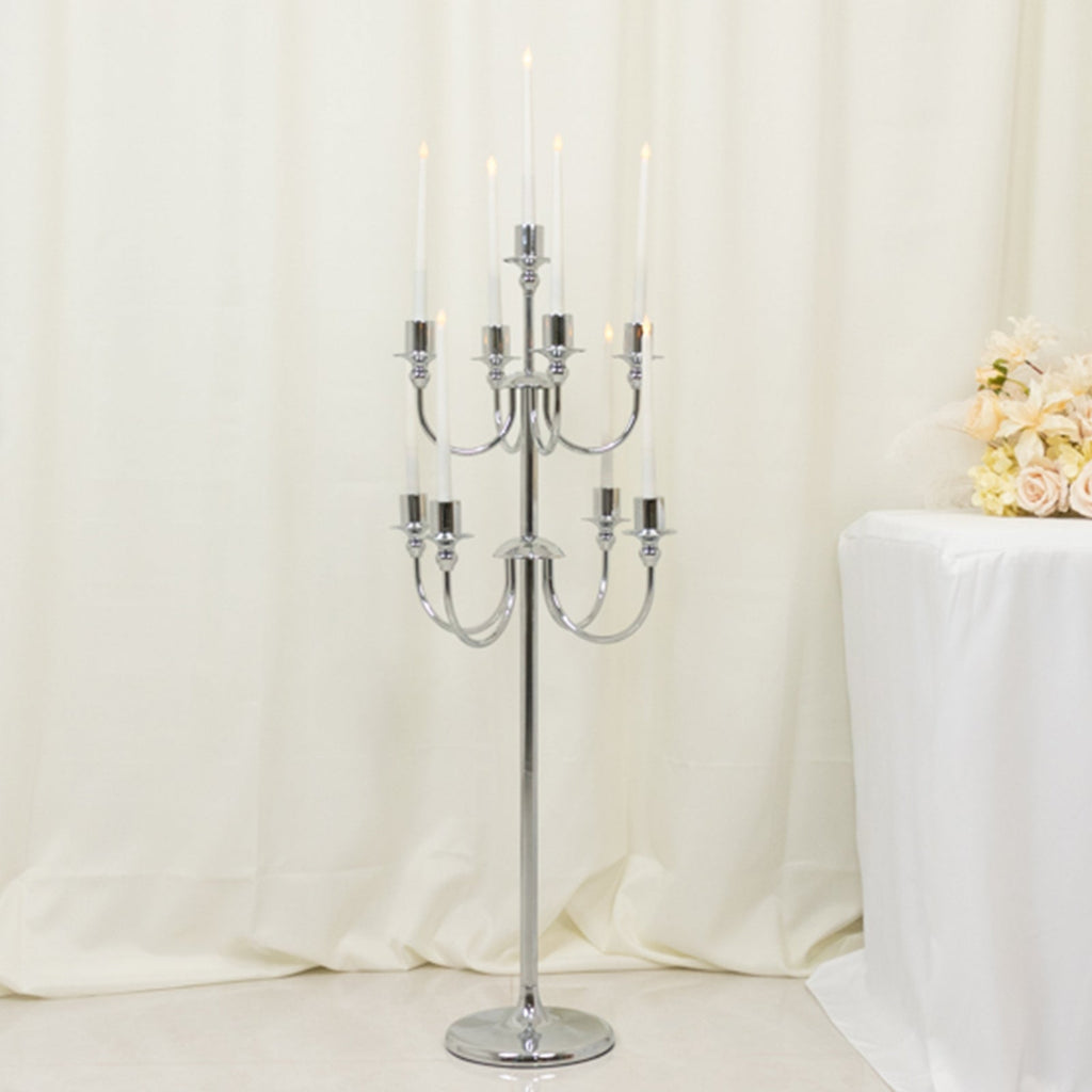 Metal Floor Candelabra Candle Holder 46" Tall - 9-Arm Silver Vintage Taper Candlestick Stand Table Centerpiece for Weddings & Parties