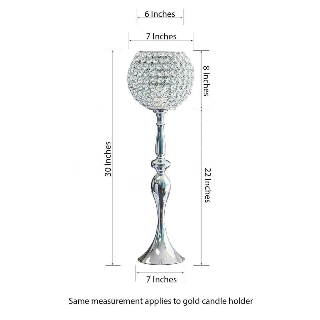 Acrylic Crystal Beaded Goblet Candle Holder 30" Silver - Majestic Flower Ball Centerpiece Stand for Wedding Party Event Decor