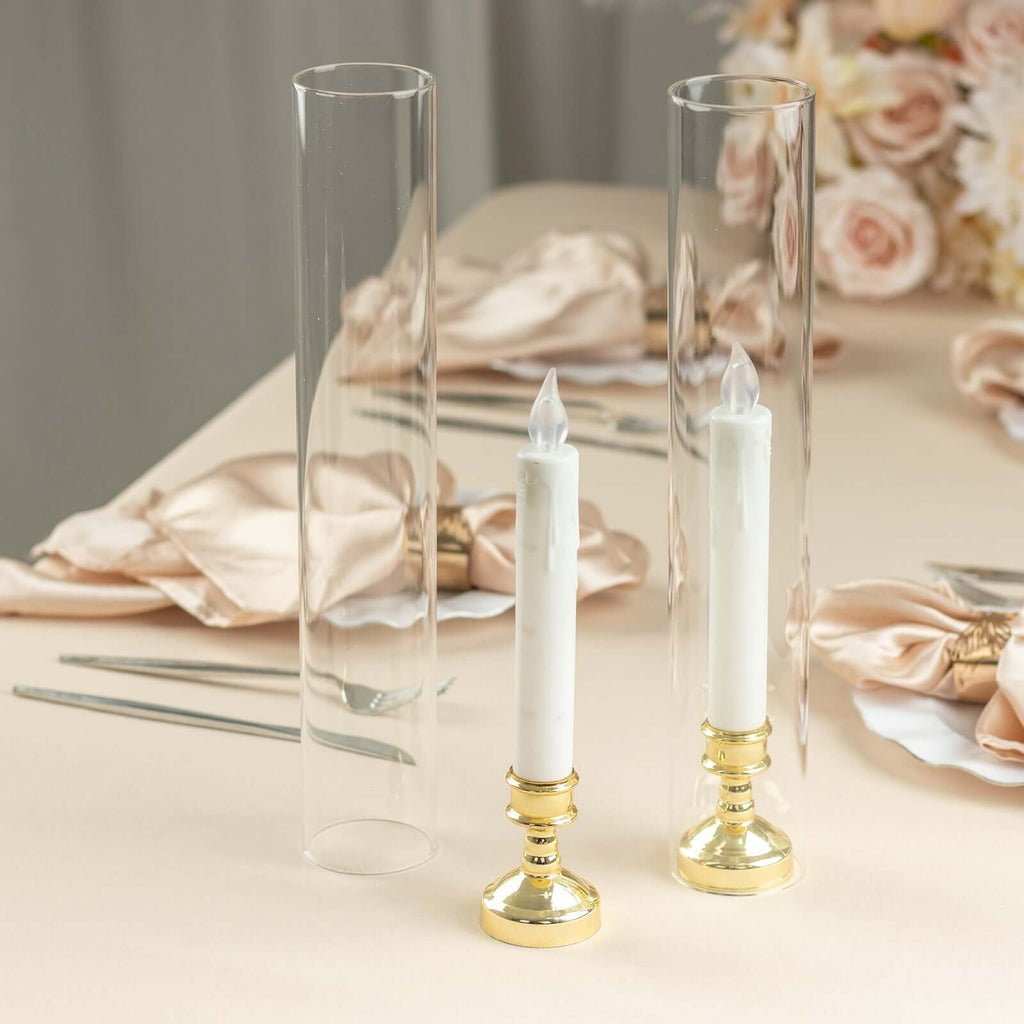 2-Pack Glass Pillar Hurricane Candle Shades 14" - Clear Chimney Tube with 2.25" Wide Open Ends