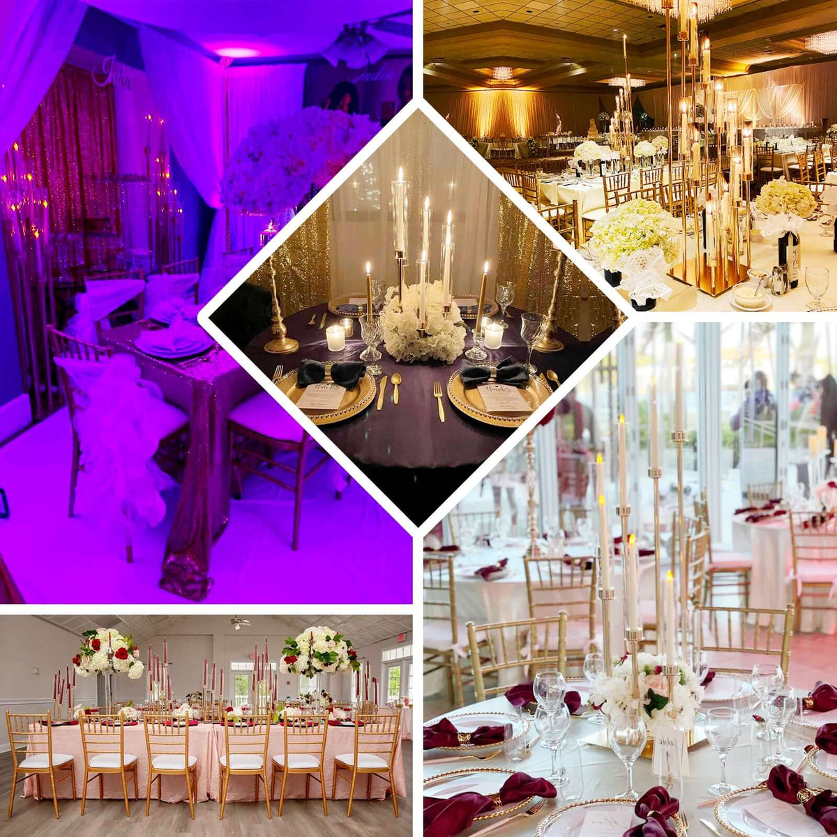 12-Arm Gold Cluster Taper Candle Holder with Clear Glass Shades 57" - Luxurious Large Candle Arrangement for Weddings
