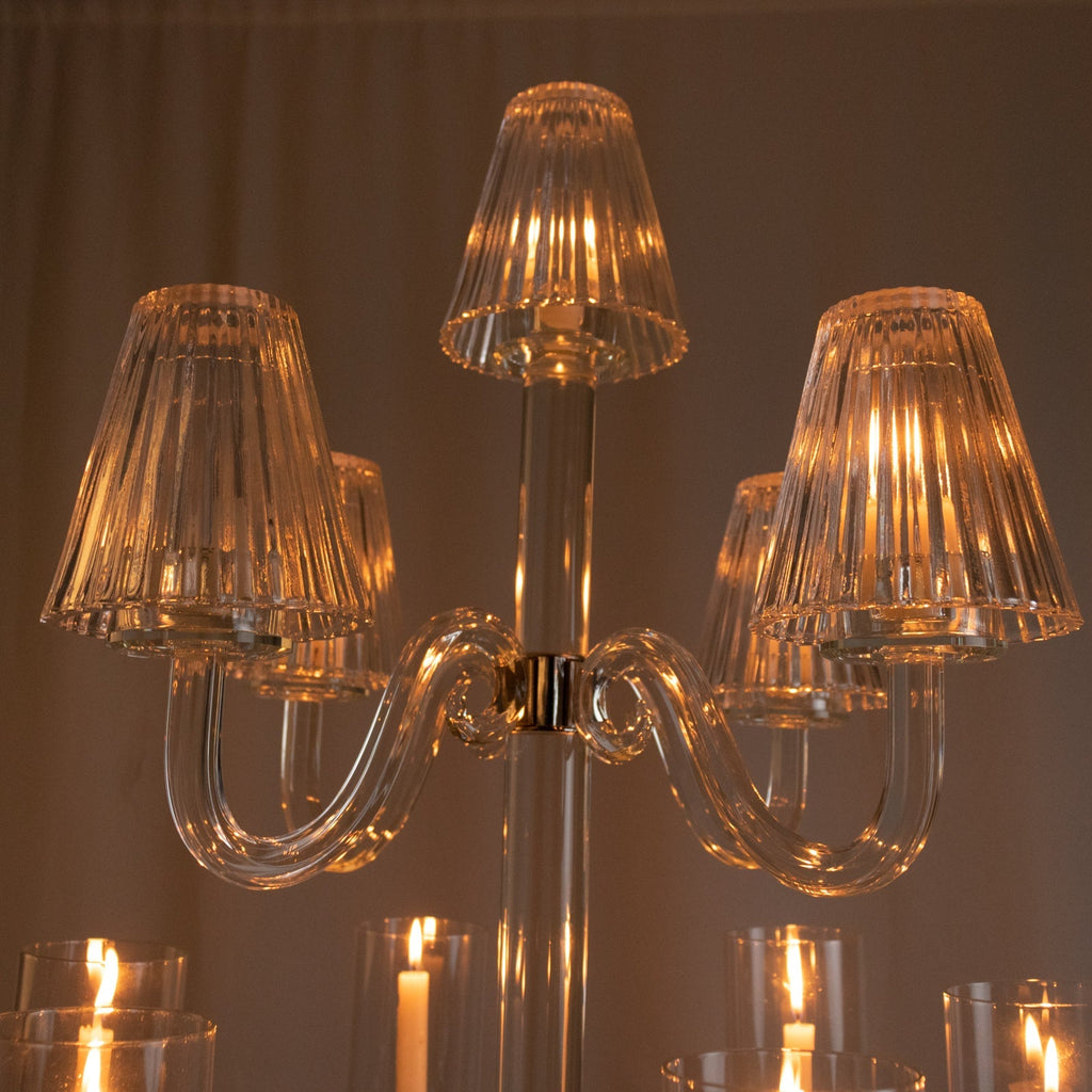 Crystal Glass Floor Candelabra – 11-Arm Candle Holder for Taper
