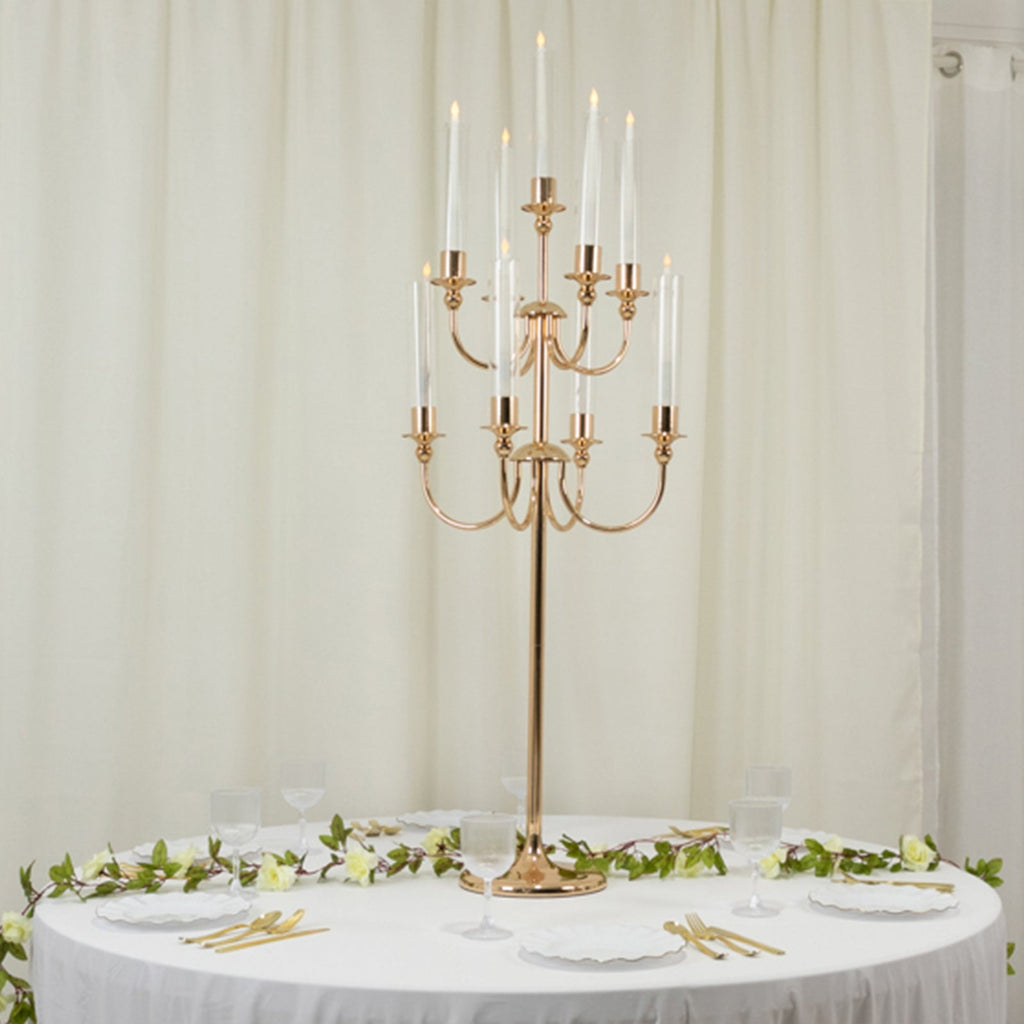 Metal Floor Candelabra Candle Holder 46" Tall - 9-Arm Gold Vintage Taper Candlestick Stand Table Centerpiece for Weddings & Parties