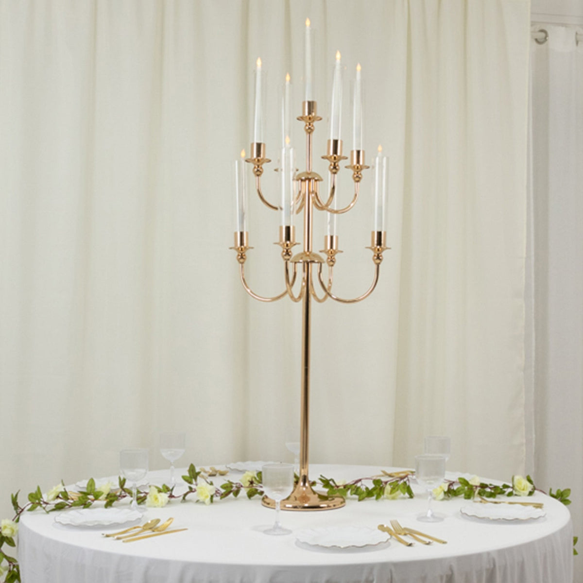 Metal Floor Candelabra Candle Holder 46" Tall - 9-Arm Gold Vintage Taper Candlestick Stand Table Centerpiece for Weddings & Parties