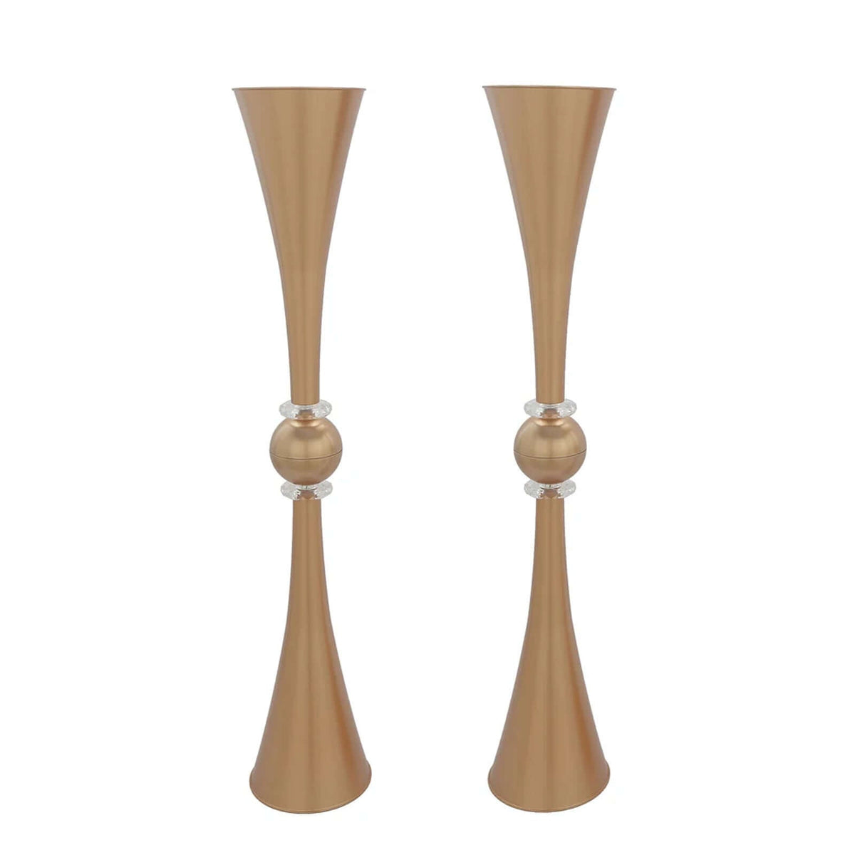 2 Pack Gold Crystal Embellishment Trumpet Table Centerpiece, Reversible Plastic Flower Vase 31"