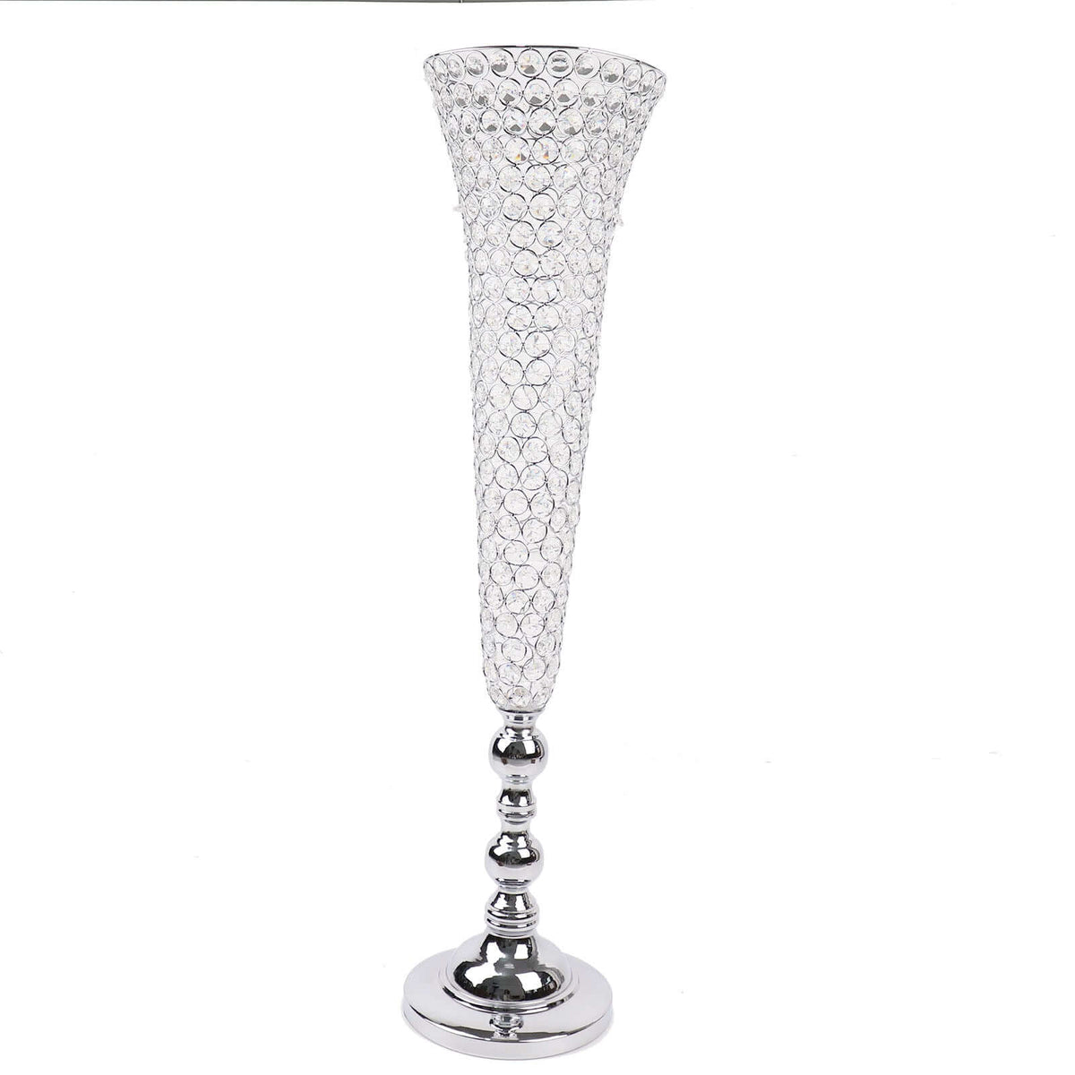 2-Pack Crystal Beaded Trumpet Vase Set 40" Silver - Table Centerpiece for Grand Occasions