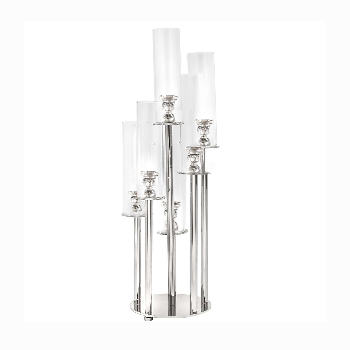 7-Arm Crystal Candelabra Round Taper Design with Mirror Base 33" Clear - Sparkling Candle Holder Table Centerpiece for Votive & Pillar Candles