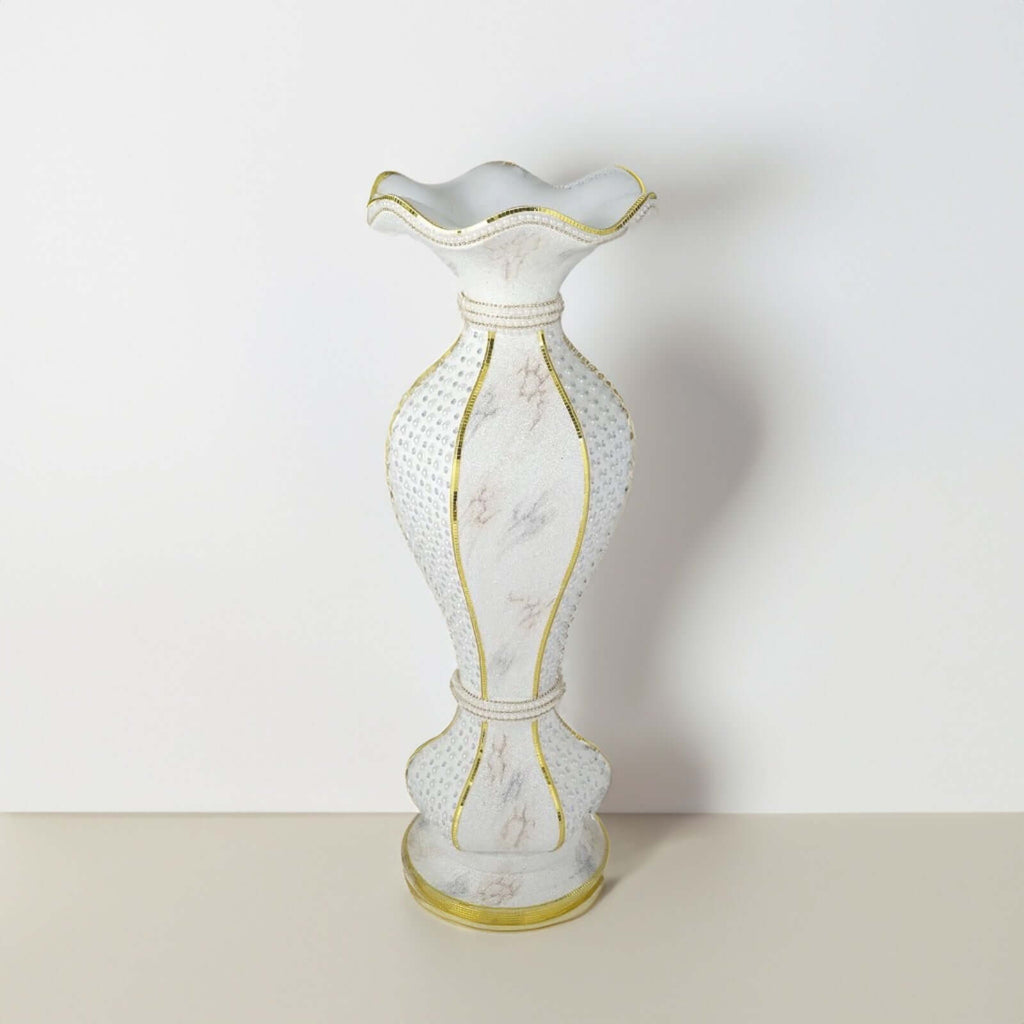 Shimmering Gold Glittered Marble Design Flower Pot Vase With Pearls and Mirror Mosaic Embellishment 40"