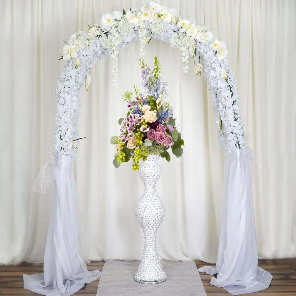 Magical Mermaid Style Mirror Mosaic and Pearl Studded Floor Vase 40"