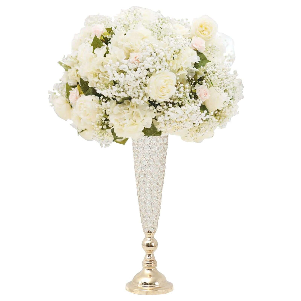 2-Pack Crystal Beaded Trumpet Vase Set 32" Gold - Table Centerpiece for Weddings and Events