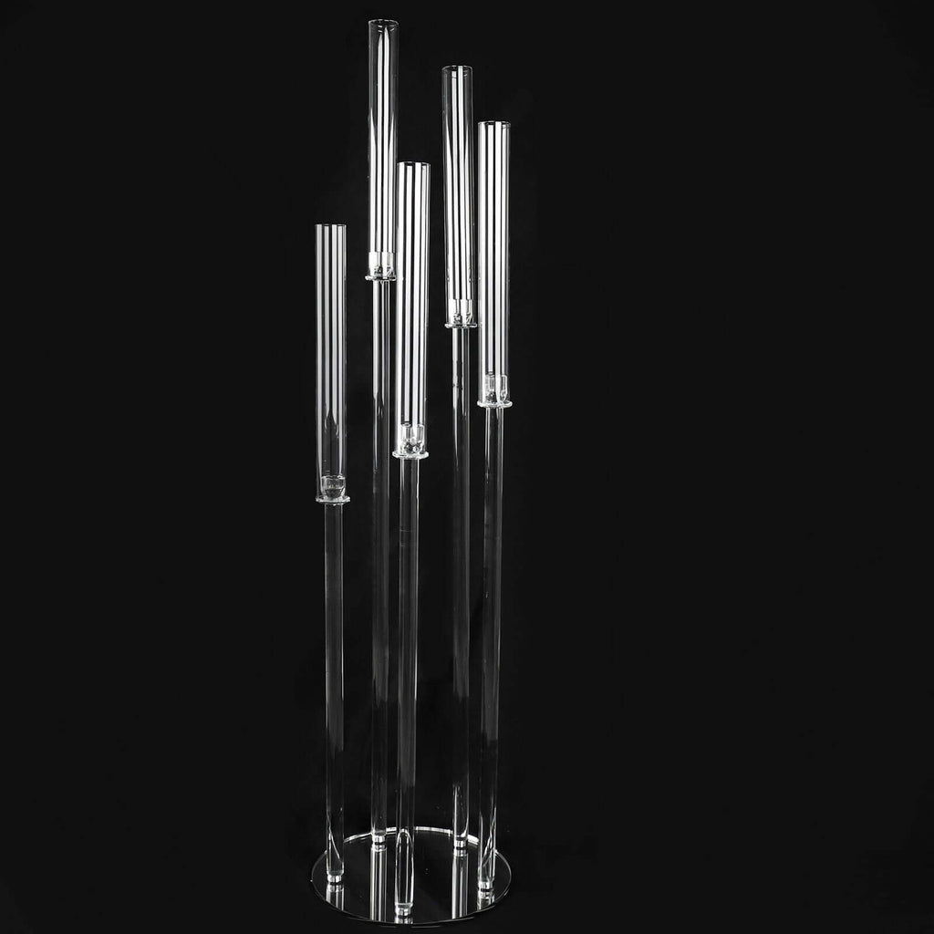 5-Arm Crystal Cluster Taper Candelabra with Round Mirror Base 51" Clear - Stylish Candle Holder Table Centerpiece for Votive & Pillar Candles