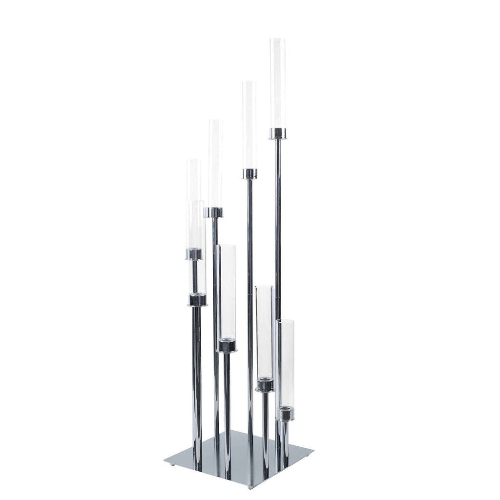 8 Arm Cluster Taper Candle Holder 42" Silver With Clear Glass Shades - Large Candle Arrangement