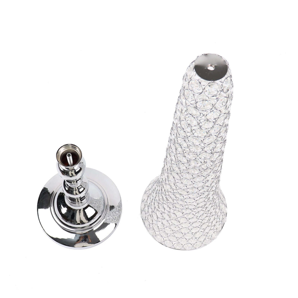 2-Pack Crystal Beaded Trumpet Vase Set 40" Silver - Table Centerpiece for Grand Occasions
