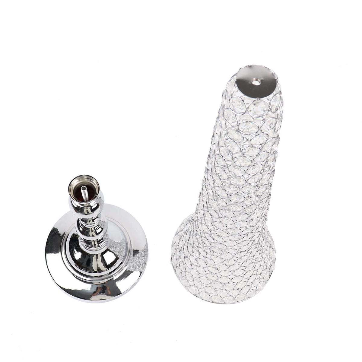 2-Pack Crystal Beaded Trumpet Vase Set 40" Silver - Table Centerpiece for Grand Occasions