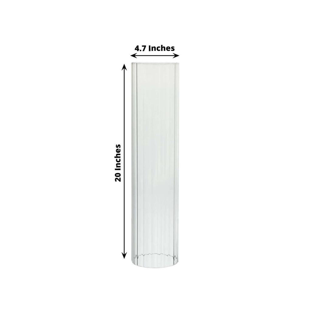 2-Pack Ribbed Glass Candelabra Shades Open End Hurricane Design 20" Clear - Sleek Table Centerpiece for Stylish Decor