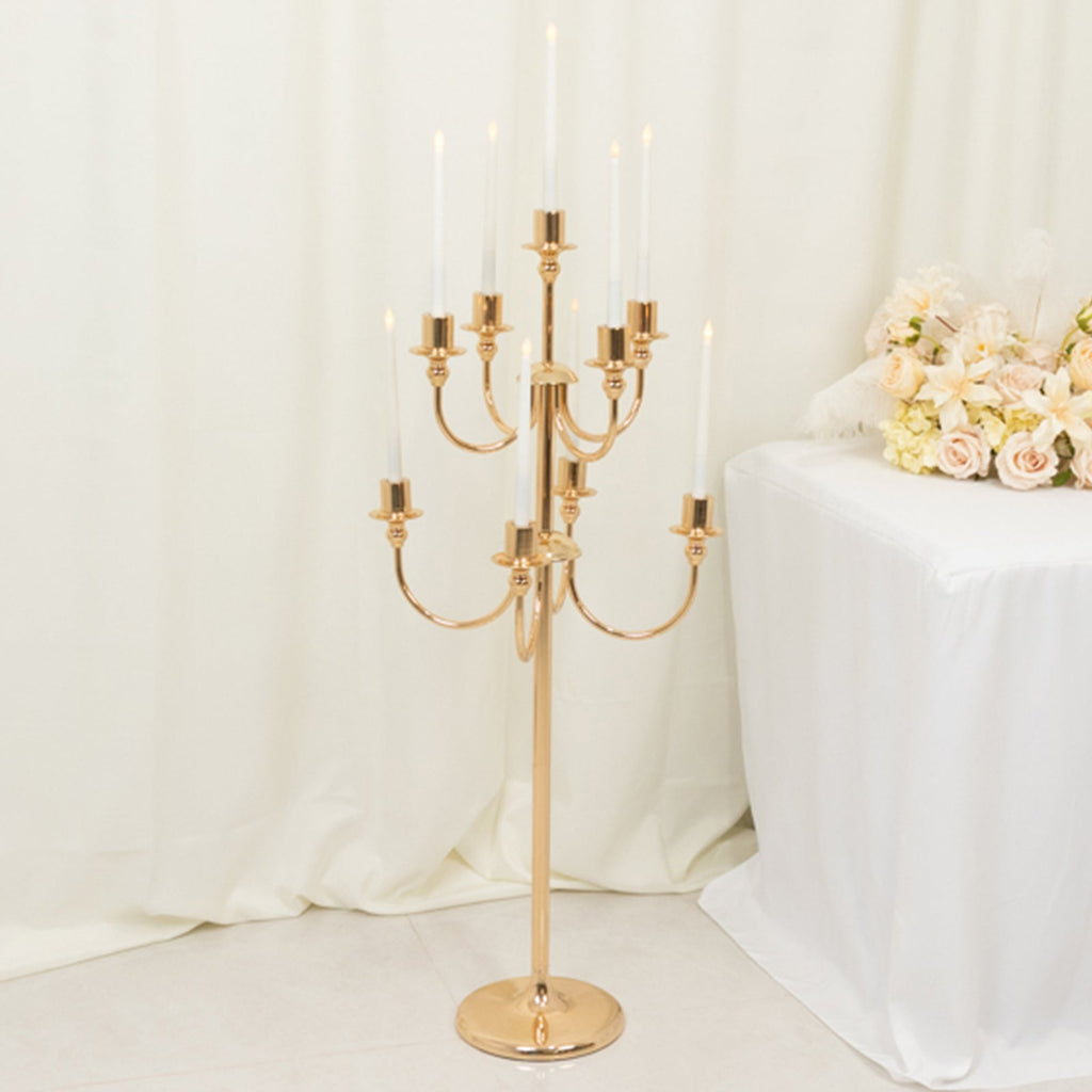 Metal Floor Candelabra Candle Holder 46" Tall - 9-Arm Gold Vintage Taper Candlestick Stand Table Centerpiece for Weddings & Parties