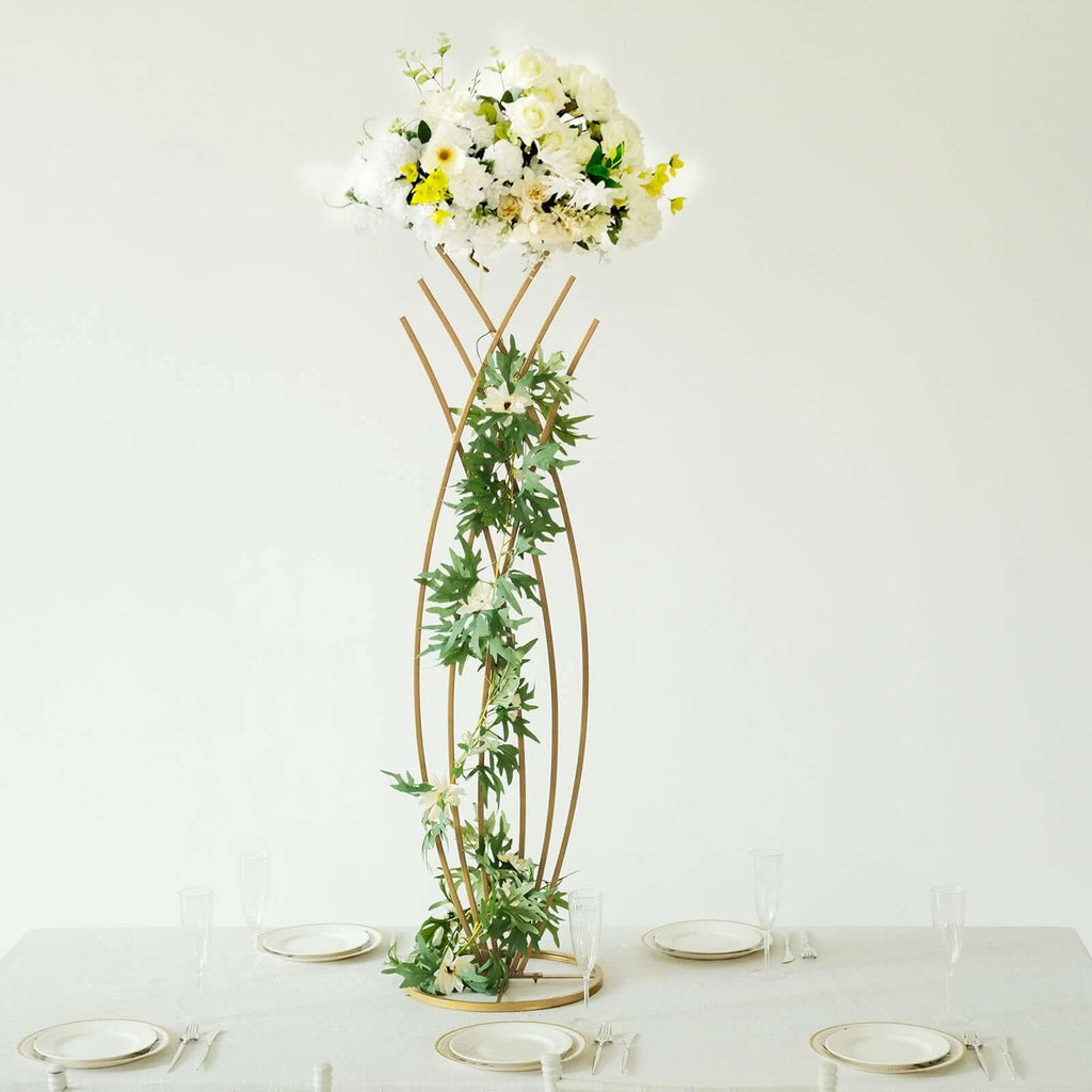 Gold Metal Mermaid Tail Flower Frame Table Centerpiece, Wedding Floral Display Stand 4ft Tall