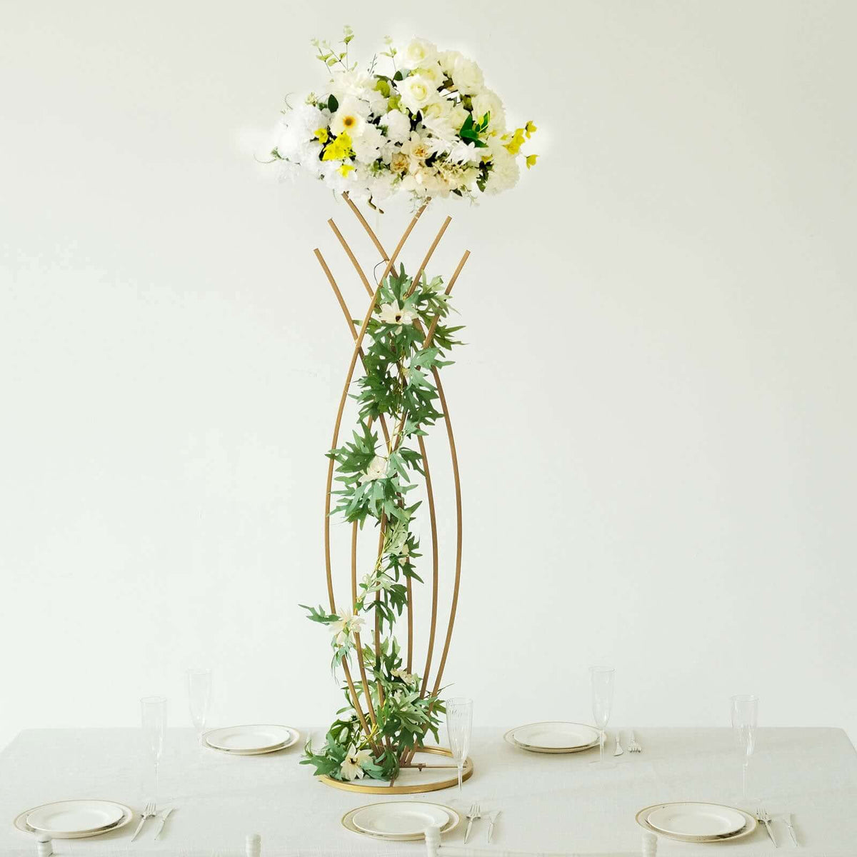 Gold Metal Mermaid Tail Flower Frame Table Centerpiece, Wedding Floral Display Stand 4ft Tall