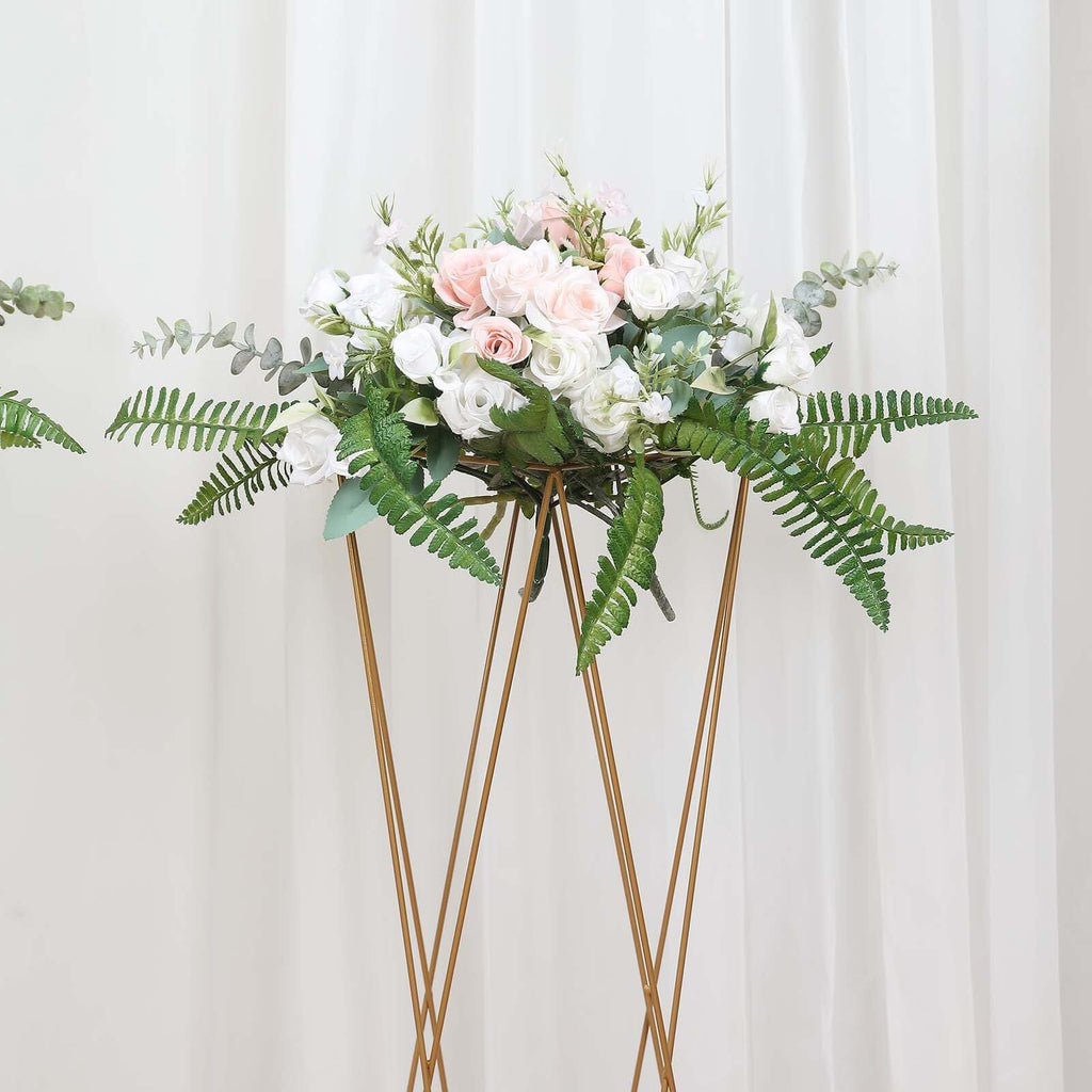 2-Pack Metal Pedestal Stands 32" Gold Geometric Crisscross Design - Open Column Wedding Centerpieces